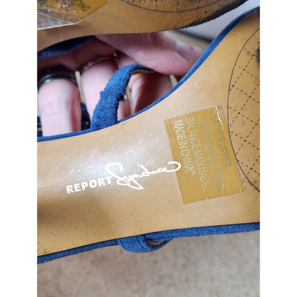Report Elle Stiletto Heels Blue Suede Size 6.5 Fringe Strappy 4” Heel - Picture 9 of 10